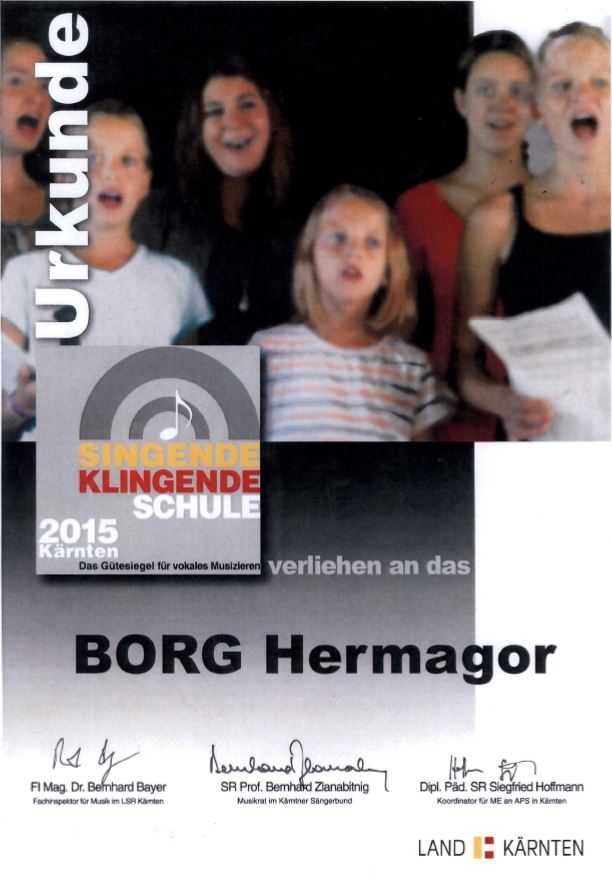 Urkunde „Singende-Klingende-Schule“